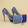 Newest Arrived Unique Dsigne Shoes With Matching Bag Blue Rhinestone Party Prom Nightclub High Heels Bridal Wedding Shoes Stiletto