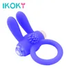 IKOKY Cock Ring vibrador Conejo Potentes juguetes sexuales para pene Retraso Eyaculación Vibrante Anillo de pene para hombres Producto para adultos Silicona q170718