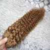Мед блондинка монгольский афро кудрявый вьющиеся волосы плетение пучки 100 г Мед блондинка Non-Реми человеческих волос плетение