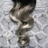 Brasiliansk Virgin Body Wave Micro Loop Hair Extensions T1b / Grå hårförlängningar 100g Ombre Brasilian Remy Human Hair
