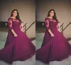 Plus Size 2017 Burgundy Evening Dresses Applique Half Long Sleeve Prom Gowns Sheer Neck Chiffon A Line Formal Party Dresses Custom Made