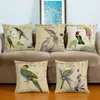 Bird art double sides printing decorative pillow creative home furnishing cushion with linen cotton throw pillow case 17.7x17.7inch