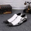 man luxury leather shoes Pointed Steel Toe Rivets White Black Man Wedding/Business/Party Shoes Personality