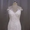 100% de vraies images sirène pure robe de mariée robe de mariée en dentelle Appliques Tulle retour robe de mariée tribunal train