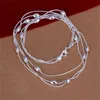 10st / parti gratis frakt 925 sterling silverpläterad tre trådpärlor halsband -18''lknspcn214