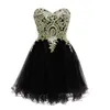 Little Black Homecoming Dresses 2019 Lace Short Prom Klänning Med Korsett Tillbaka A-Line Formell Party Gowns In Stock Real Image Junior