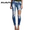 Jeans femininos atacado- bilarythy moda mulheres senhoras denim calça esticar rasgado destruído lápis lápis casul1