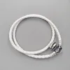 Bracelet à breloques en cuir double tressé blanc ivoire authentique en argent 925 pour bijoux de style européen Pandora breloques perles faites à la main Andy Jewel 590745CIW-D