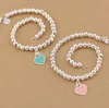 Charme Pulseiras S925 Sterling Silver Beads Cadeia Pulseira com Esmalte Grenn Coração Rosa para Mulheres e Presente do Dia Jewelry219B
