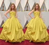 2017 Celebrity Dresses Strapless Yellow A-Line Red Carpet Dresses Sleeveless Evening Dresses Back Zipper Tiered Ruffle Custom Made Prom Gown