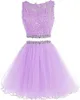 Off the Shoulder Two Piece Short Prom Homecoming Dress Beaded Crystals Appliques Graduation Cocktail Party Gown QC116