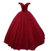 Abiti da quinceanera scintillanti Abito da ballo Abito da sera rosso scuro Pieghe con lacci sul retro Tulle Sweep Train Abiti da quinceanera