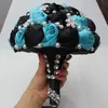 Turquoise zwarte bruiloft bruids boeketten huwelijksbenodigdheden kunstmatige bloemparels steentjes snoepje 15 quinceanera bouquets w22442250698