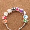 Enamel Bear Paw Print Alloy Big Hole Loose Beads 12Colors Silver Plated Bead Fit European Bracelets L1770