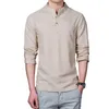 Heren Casual Shirts Groothandel- 2021 Spring Linnen Mannen Lange Mouw Grandad Chinese Shirt Trui Gestreepte Kraag Sociale Kleren 5XL1