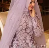 2017 Muçulmano Mangas Compridas Vestidos de Baile Hijab Alta Pescoço Contas Apliques Vestidos Árabe Vestido de Baile Longo Tule Custom Made Cocktail Party Vestidos