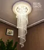 Moderna spiralkristall ljuskronor belysning regndroppe trappor ljuskrona lampor gu10 hänge ljus armaturer för matsal inomhus hem deco