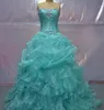 2018 Yeni Zarif Balığa Nane Yeşil Quinceanera Elbiseler Boncuk Kristalleri ile Lace Up Tatlı 16 Elbiseler 15 Yıl Balo Abiye Stock 2-16 QS1033