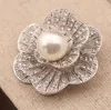 1.8 Inch Vintage Style Rhodium Silver Plated Clear Crystal Rhinstone and Single Pearl Decorated Flower Brooch Wedding Party Decor Accessory