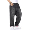 Pantaloni da uomo con motivo a lettere Jeans larghi blu Pantaloni hip-hop in denim da skateboard301G