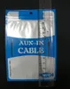 Hot 10cm * 15cm Blue Red Aux-in Line Väskor med Hang Hole Zipper Plast Retail Packaging Poly Bag i 1m 1,5m Audio Aux Cable