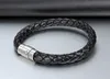 New 8 5 inches Width 8MM Magnet PU Leather Bracelet Bangle for Men and Women Stainless Steel Bracelet Jewelry N001290Z