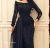 2019 Arabic Muslim Black Colour Long Sleeves Evening Dress Custom Make A Line Chiffon Women Prom Party Gown Plus Size