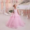 2017 Hot Yellow Pink Scoop Ball Gown Puffy Princess Dress Flower Girl Abiti Girls Pageant Abiti ragazze Compleanno Party Dress formale