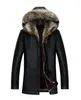 Men Genuine Leather Jacket Winter Coats Real Raccoon Fur Collar Hooded Cashmere Tops Snow Outwear Overcoat Warm Thick outdoor Plus Size