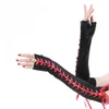 Womens Full Length Fingerless Lace Up Arm Warmer Satin Gloves Women's Lace-Up Gloves high quality Satin HJ123