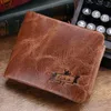 Echte gekke paardenleer Men Wallets Vintage Trifold Wallet Zip munt Pocket Pasour purn -lederen portemonnee voor heren GMW009283F