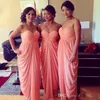 Pink Coral Colour Bridesmaid Dresses Sweetheart Chiffon Ruffles Exquisite bridesmaids Formal Party Gowns Long Cheap Blush Dress