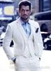 Partihandel - Vit Grooms Tuxedos Beach Bröllopskläder för män Slim Fit Men Linne Passar Tre Piece Groomsmen Suit (Jacka + Byxor + Vest + Slips)