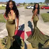 Olive Green African Prom Dresses 2K17 Gold Lace Appliques Satin Mermaid Evening Gowns Black Girl Cocktail Formal Party Dress244w