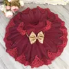 2017 Belle Robe De Fille De Fleur Au Genou Dentelle-Applique Paillettes Dorées Tulle Tenues D'anniversaire De Bébé Filles Mignonnes Robes De Communion De Bébé Filles