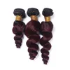 Vierge péruvienne 1b / 99j vin rouge ombre cheveux humains 3bundles avec fermeture en dentelle vague bordeaux ombre 4x4 fermeture en dentelle avec des tissages