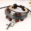 Good A++ Beaded cross leather leather bracelet burst leather bracelet FB057 mix order 20 pieces a lot Charm Bracelets