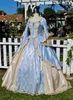 Vintage Ball Gown Victorian Dress Medieval Gothid Bridal Gown Champagne Light Sky Blue Long Bell Sleeves Appliques Scoop Neck Cust181Z