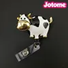 50st/Lot Dairy Milk Cow White Black Emamel Animal Dractable ID Name Badge Reel Holder Nurse Medical Gift