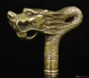 Superb China Oude Handwerk Brons Dragon Statue Cane Head Walking Stick