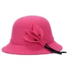 British Style Ladies Top Hats Warm Autumn Winter Wool Bucket Hats Fashion Flower Leaves Female Dome Cap GH-31 6 Colors New