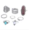 Bohemian Vintage Womens Knuckle Ring Sets 8 st Sets Antik Silver / Guld Tone Turkos Fingernail Ring Sets