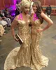 Oszałamiające złote cekiny Sukienka 2017 Moda Aso-Ebi Style Seksowna Długa Długa Sukienka Custom Made Mermaid Uroczy Celebrity Party Dresses