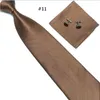 Neck tie manschettknappar Handkerchief Set 19 Färger 145 * 10cm Solid Färg Slips Mäns Stripe Slips för fars dag Business Tie Present