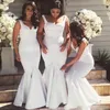 Artı Boyutu Ucuz Beyaz Mermaid Nedime Elbiseleri 2017 Saten Kat Uzunluk Artı Boyutu Uzun Düğün Konuk Elbiseler Parti Elbiseler