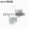 Sterling Silver Earring Findings Flower Charm White Shell Zircon Ear Hooks Coils Fishhooks Earring Pearl Mount 5 Pairs