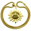 men Women's 18k gold GP Stainless Steel Sun Face Necklace Pendant Jewelry N234