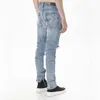 Jeans da uomo all'ingrosso - Versione da uomo Vintage distrutto skinny blu denim da uomo con foro per il ginocchio sottile taglio di coltello in difficoltà strappato per gli uomini1