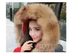 Kvinnors Varm Real Raccoon Fur Collar Hooded Camel Färg Lösa Horn Knappar Långärmad Medium Lång Ull Woolen Coat Casacos Plus Storlek Top