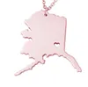 Wholesale fashion Alaska State Charm Necklace, 18K Rose Gold AK State Card Necklaces, The State Shaped Necklace With A Heart